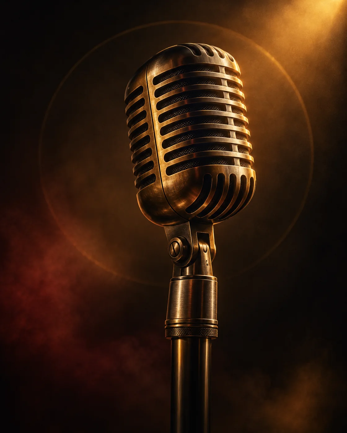 Illustration d’un microphone vintage dans une lumière ambrée